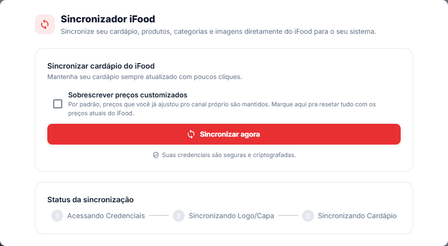 Sincronizador do Foodfy importando o cardápio do iFood